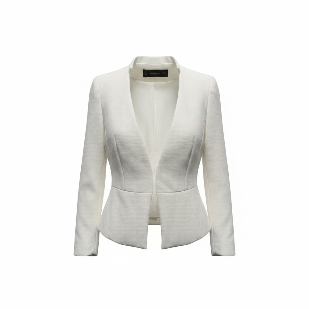 Zara Basic Peplum Blazer Women Size S White Excellent Textured Open Front Jacket